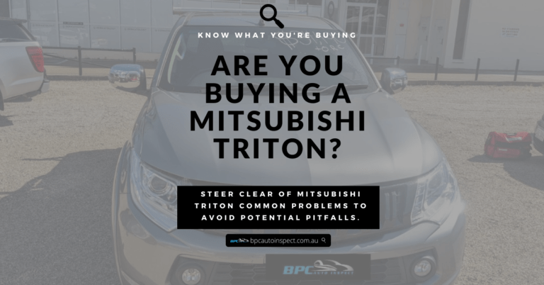 Silver Mitsubishi Triton Dual Cab Ute. Text says "Are you buying a Mitsubishi Triton?" Steer clear of Mitsubishi Triton problems.