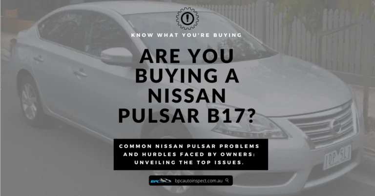 Nissan Pulsar B17 sedan accompanied by text discussing common Nissan Pulsar problems.