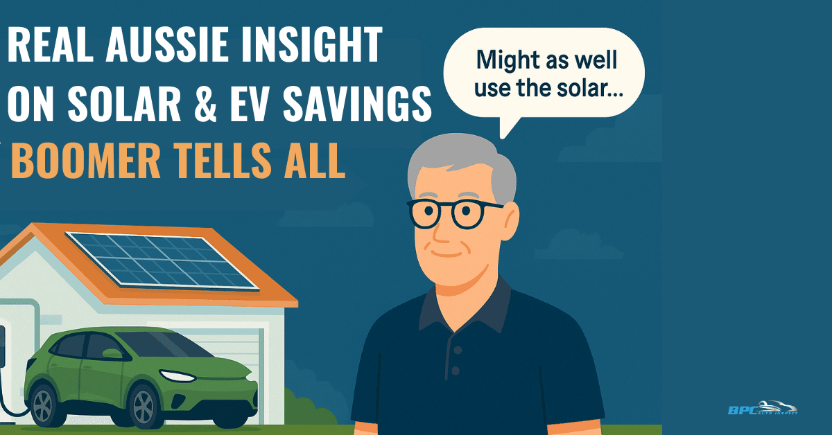 Featured image showing a retired Australian homeowner choosing an electric vehicle powered by solar energy, highlighting economic solar and ev savings with smart energy use